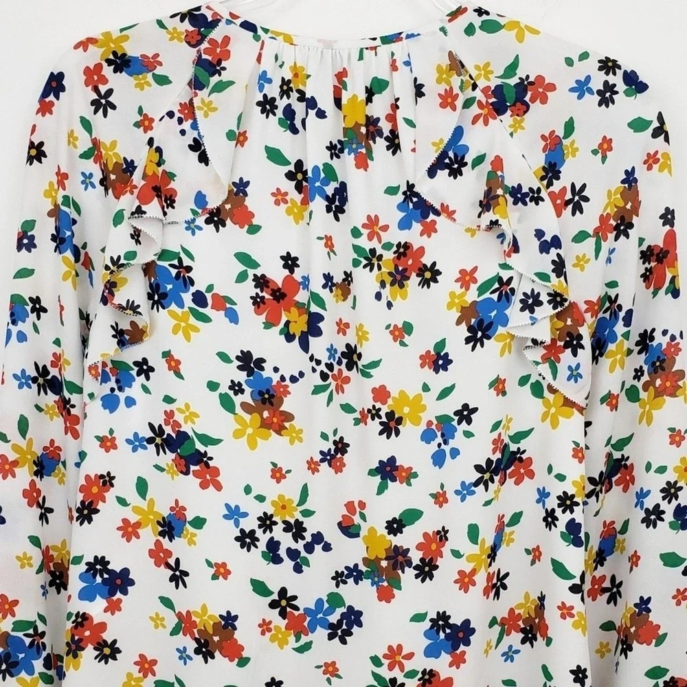 Kate Spade Ivory Sailing‎ Floral Ruffle Blouse Top White Floral Print